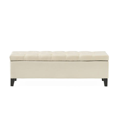 Button Tufted Diamond Stitch Storage Ottoman - Beige
