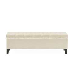 Button Tufted Diamond Stitch Storage Ottoman - Beige