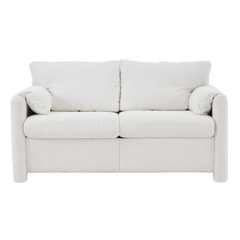 Modern Loveseat Sofa 2 Seater Plush Chenille Fabric Couch With High Density Foam Cushions - Ivory White
