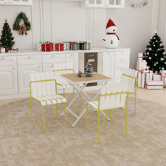 4 Piece Set Of Modern Color Block Designed Single Chairs With Folding Square Table
