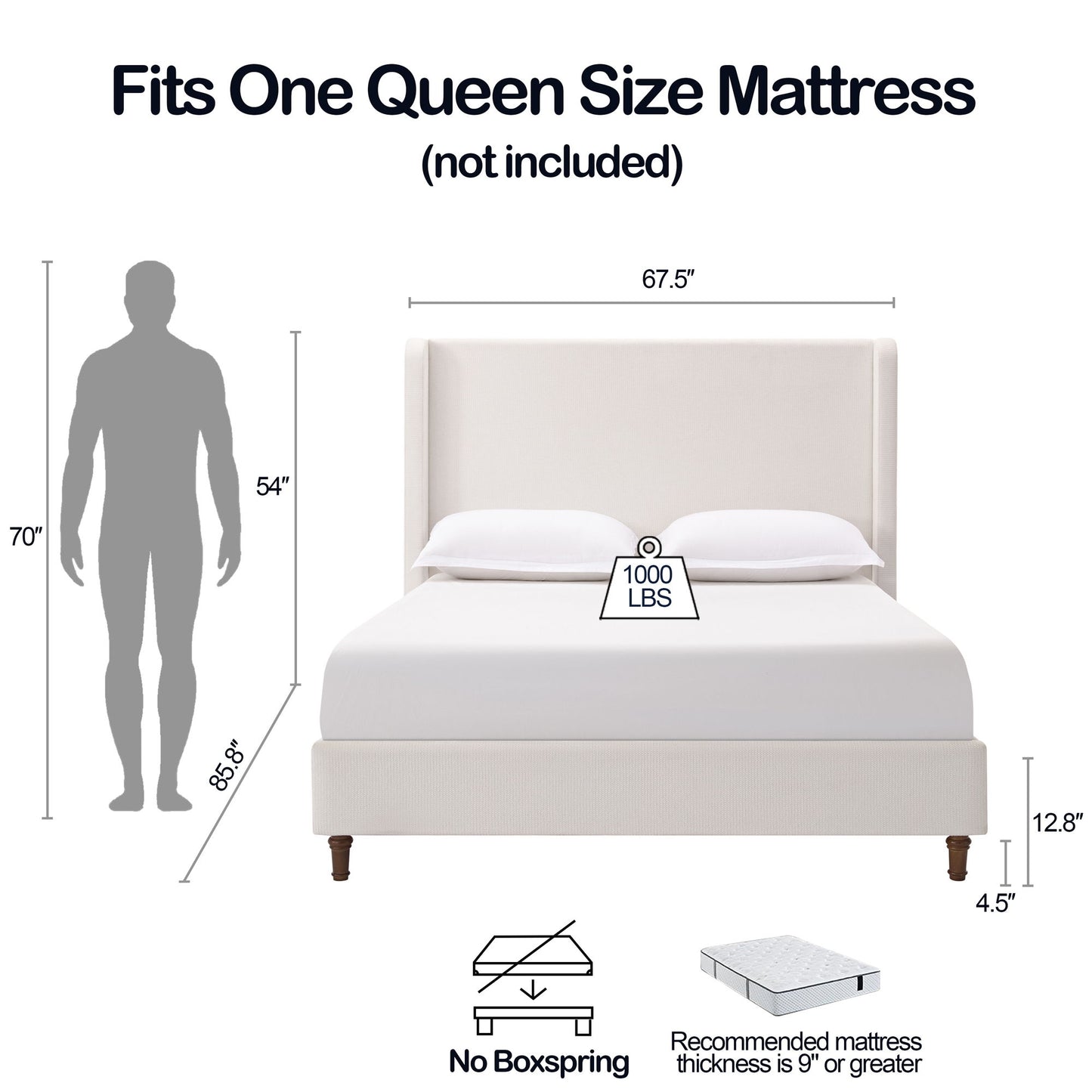 Harper - Tall Headboard Upholstered Bed / High Headboard / Elegant Simplicity / No Box Spring Needed