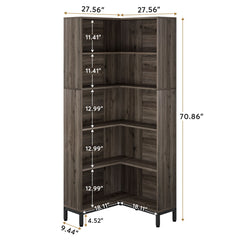 L-Shaped Bookcase, 5 Tier Freestanding Corner Bookshelf