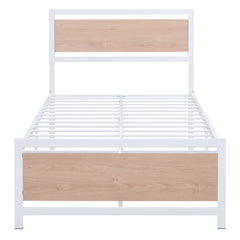 Platform Bed, Metal And Wood Bed Frame With Headboard And Footboard
