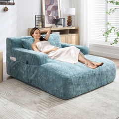 Chenille Interior Lazy Sofa Chaise Longue Armchair With 3 Pillows And Armrests