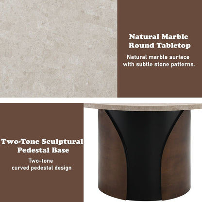 Rufina - Round Dining Table With Marble Top - Natural Marble Top & Walnut
