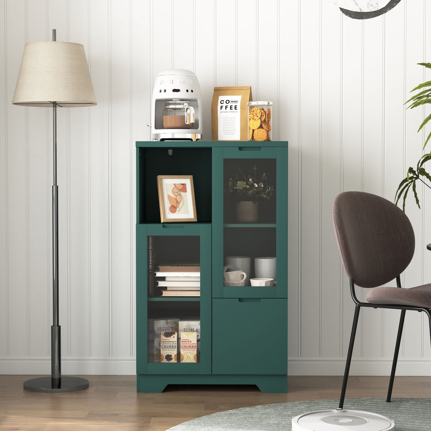 Modern Cabinet With Glass Doors And Drawer