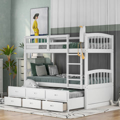 Bunk Bed With Trundle And Drawers, Arched Headboard And Footboard