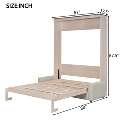 Queen Size Murphy Bed With Sofa And LED - Beige