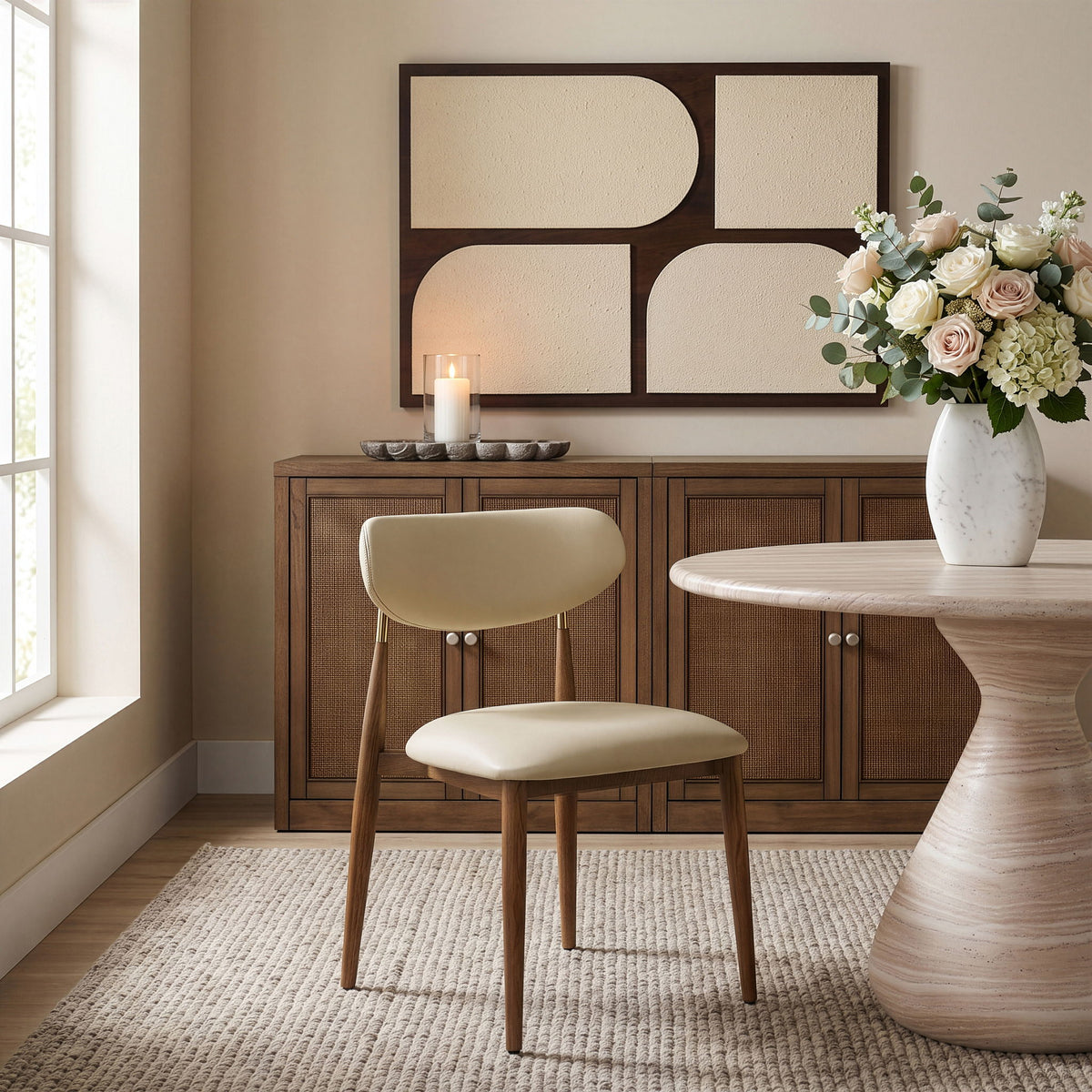Ronda - Vegan Leather Upholstered Dining Side Chair - Walnut Legs