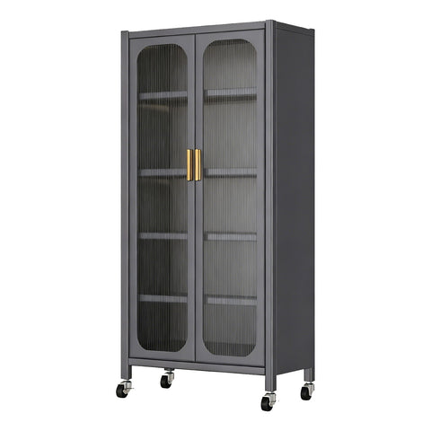 6 Tier Storage Cabinet With Transparent Door, Adjustable Shelves & Wheels