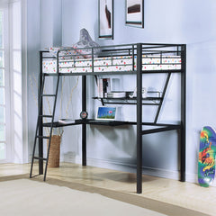 Senon - Twin Loft Bed With Desk - Silver & Black