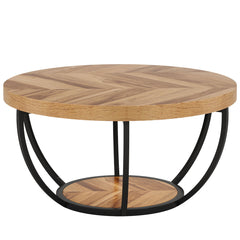 2 Tier Circle Coffee Table With Storage Shelves