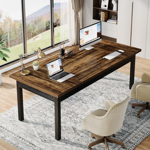 Executive Office Desk, Computer Table With Thick Top - Brown / Black