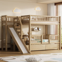 Bunk Bed With Storage Staircase, Slide And 2 Drawers