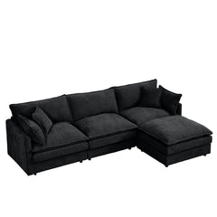 L Shaped Modular Sectional Sofa With Movable Ottoman, 3 Seater Comfortable Seating