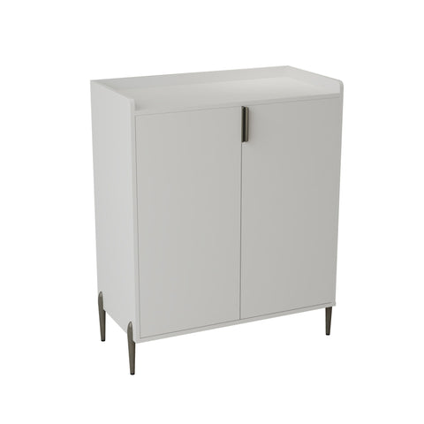 2 Door Wine Bar Cabinet With Adjustable Shelf, Soft-Closing Hinges, And High Feet - White