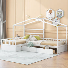 L Shape Platform Bed With 3 Storage Drawers