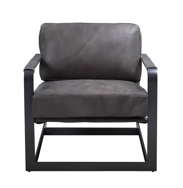 Locnos - Accent Chair - Gray Top Grain Leather & Black