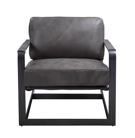 Locnos - Accent Chair - Gray Top Grain Leather & Black