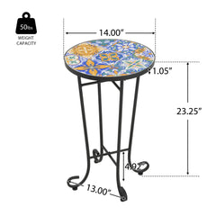 French Country Patio Side Table With Vibrant Tile Top