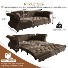 Oversized Chesterfield Pull Out Sofa Bed, Roll Arm Couch With Flower Tufting For Living Room