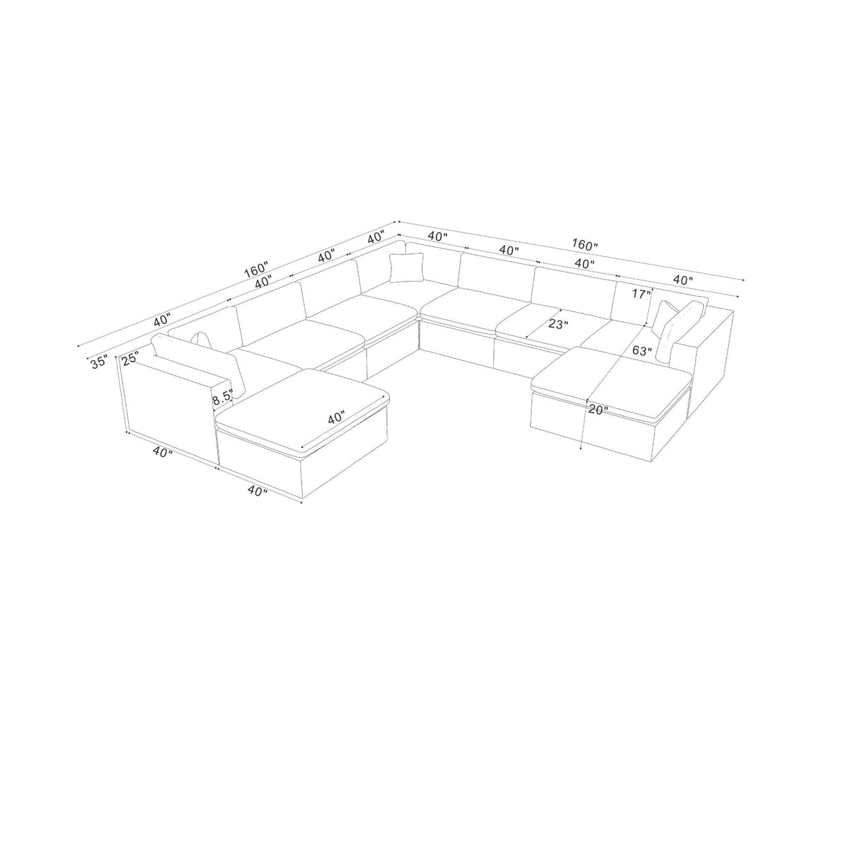 Custom Configuration Modular Sectional & Toss Pillows
