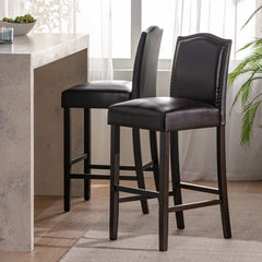 Bar Stools (Set of 2), Upholstered Barstools Armless, Rubber Wood Leg - Brown
