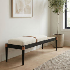 Nara - Linen Textured Fabric Upholstered Bench - Painted Black