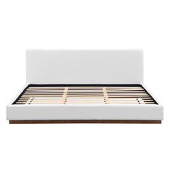 Elegant Boucle Upholstered Bed With Wood Grain Textured Solid Wood Base Frame