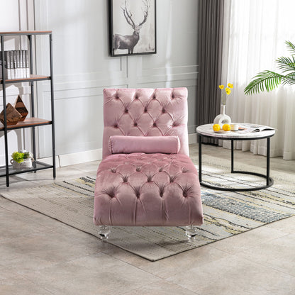 Chaise Lounge Indoor, Button Tufted Upholstered Chaise Lounge Chair With Pillow