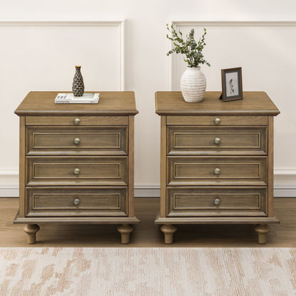Nightstands With 4 Drawer, Storage End Table With Hidden Pull Out Shelf