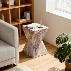 Round Outdoor Geometric End Table - Marble