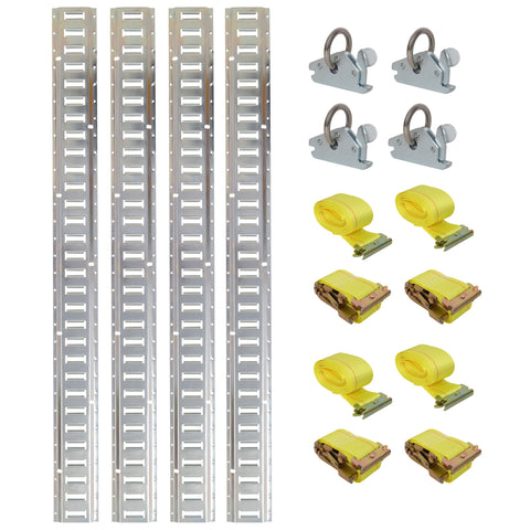 Universal E Track Tie-Down Rail Kit For Trucks, Vans, Garages - Silver