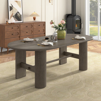 Oval Dining Table Set For 6 With Fluted Pedestal Base, 7 Piece Set Including 6 Upholstered Chairs