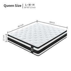 12" Breathable Hybrid Mattress, Memory Foam, Individual Pocket Springs