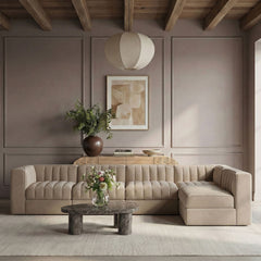 Rummi - Velvet Performance Fabric Upholstered 5 Piece Modular Sectional, L-Shaped (Right)