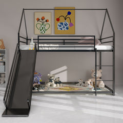 Bunk Bed With Slide & Ladder Iron Frame, No Box Spring Needed
