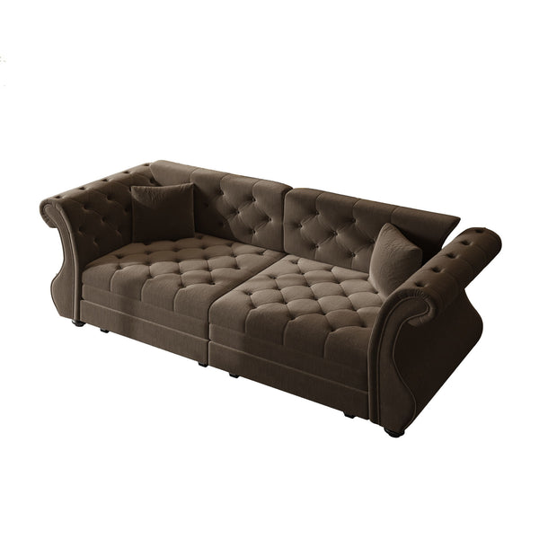 Oversized Chesterfield Pull Out Sofa Bed, Roll Arm Couch With Flower Tufting For Living Room