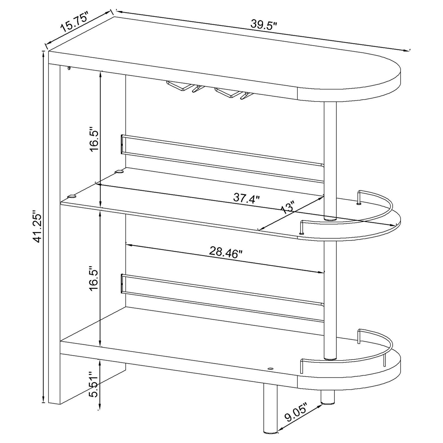 Karinna - 2 Tier Home Bar Table With Shelf - Silver