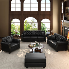 Upholstered Sofa With Nailhead Trim, Rolled Armrests With Ottoman