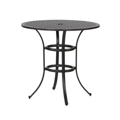 Cast Aluminum Round Counter Table With Lattice Design And Umbrella Hole - Dark Lava Bronze