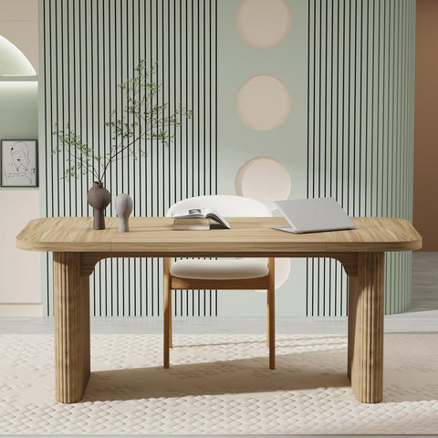 Executive Desk, Large Home Office Computer Workstation With Sturdy Double Pedestal Base, Simple Rectangular Writing & Study Table - Natural Wood