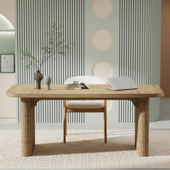 Executive Desk, Large Home Office Computer Workstation With Sturdy Double Pedestal Base, Simple Rectangular Writing & Study Table - Natural Wood