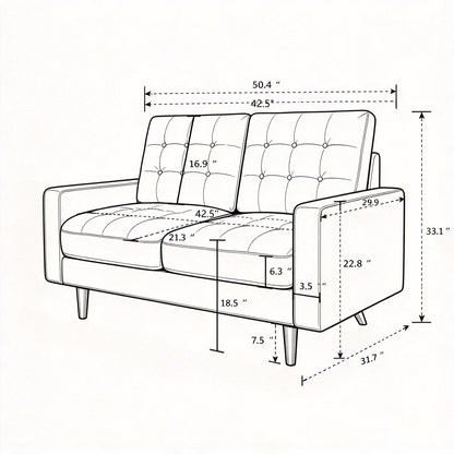 Loveseat Sofa, Tufted Back Upholstered 2 Seat Couch