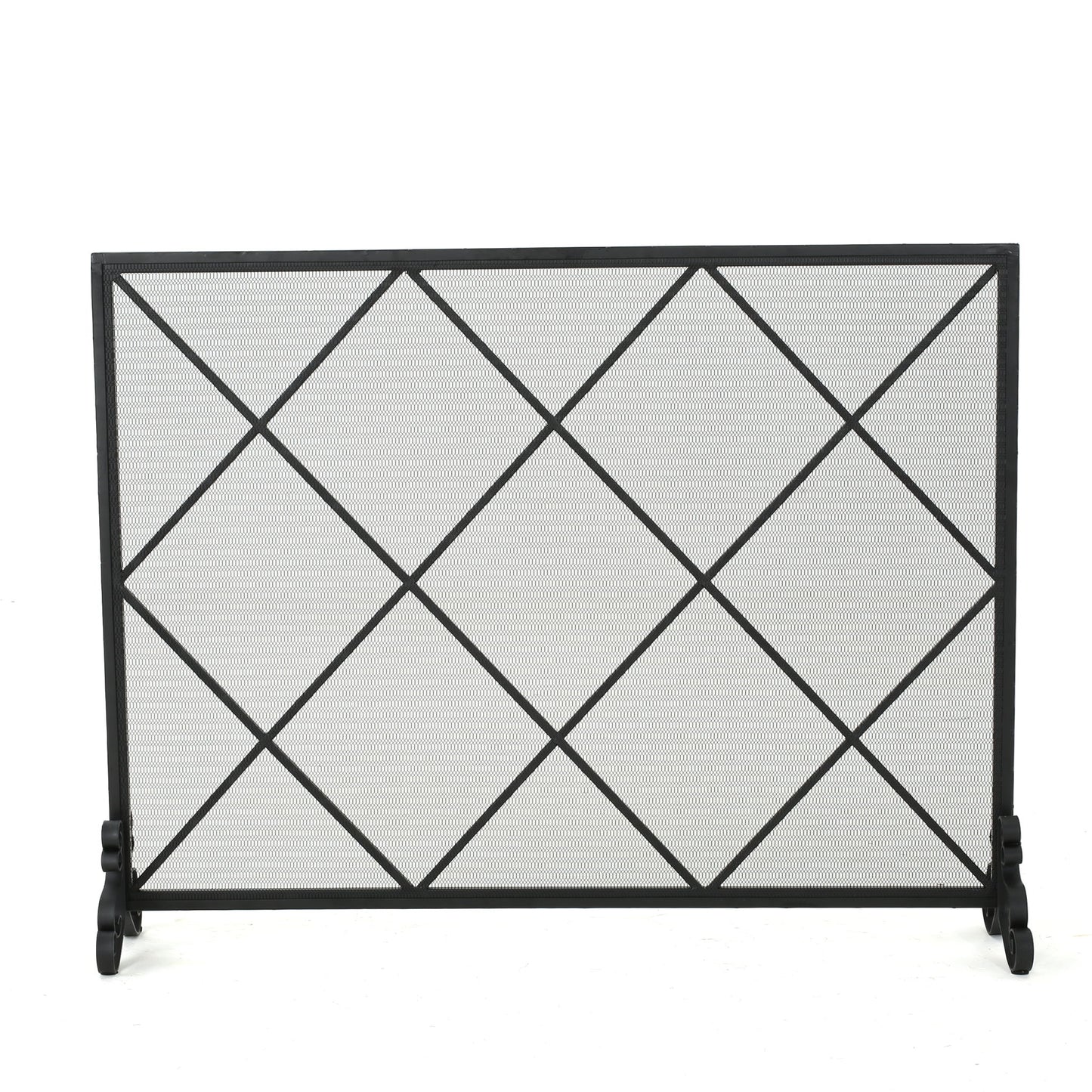 Minimalist Single Panel Iron Fireplace Screen With Diamond Design