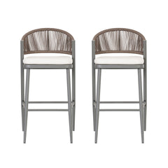 Outdoor Bar Height Metal Frame Counter Stools With Scallop Shaped Backrest & Water Resistant Cushions