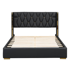 Upholstered Platform Bed With Strips - Black