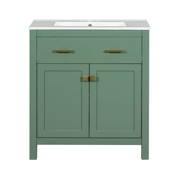 Bathroom Vanity With Ceramic Sink, Modern Single Bathroom Cabinet With 2 Doors And A Shelf, Soft Close Doors