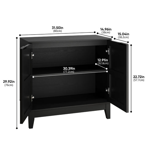 Vintage Carved Buffet Cabinet With Adjustable Shelves, Wooden Decorative Sideboard - Black