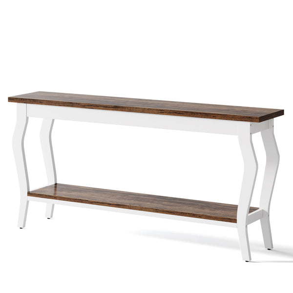 Console Table With Design, Extra Long Sofa Table For Living Entryway - Brown / White